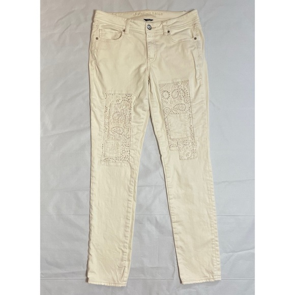 American Eagle Outfitters Denim - American Eagle Ivory Patchwork Skinny Jeans Size 10 Long